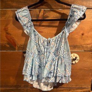 NWT Moa Moa Light Blue Ruffled Blouse